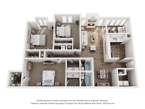 a 3d floor plan of a house with a bedroom